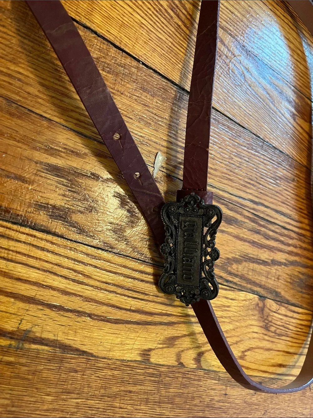 Galliano skinny waist Belt with Ornate Metal Buckle
